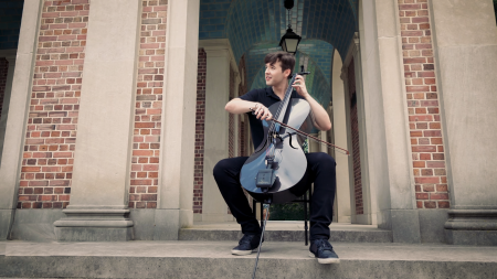 Dariel playing cello on unc campus