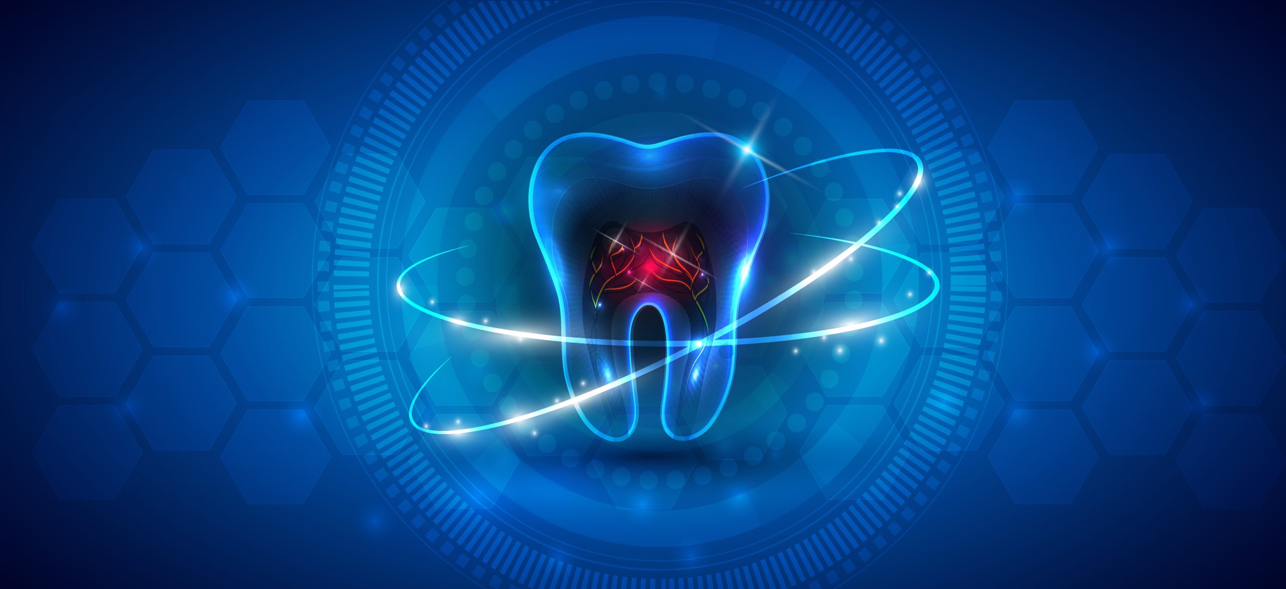 Healthy tooth icon abstract treatment concept on a beautiful blue background